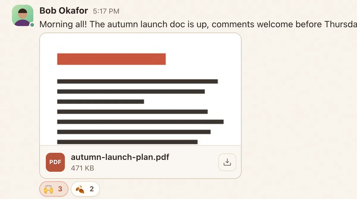 A shared document with a preview and reactions.